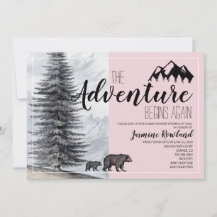 Invitación La aventura comienza con el oso bebé rosado rociad