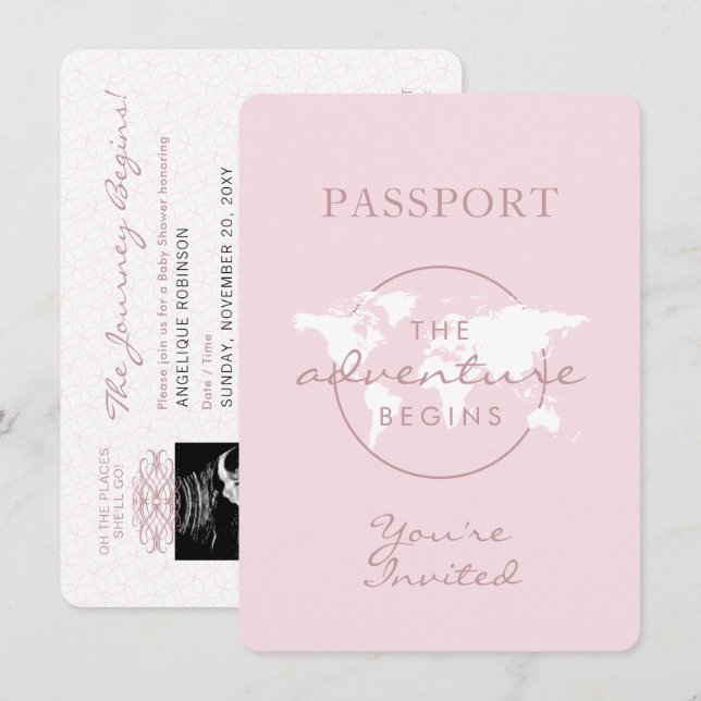 Invitación La aventura comienza con el tema de viajes Pasapor (Anverso / Reverso)