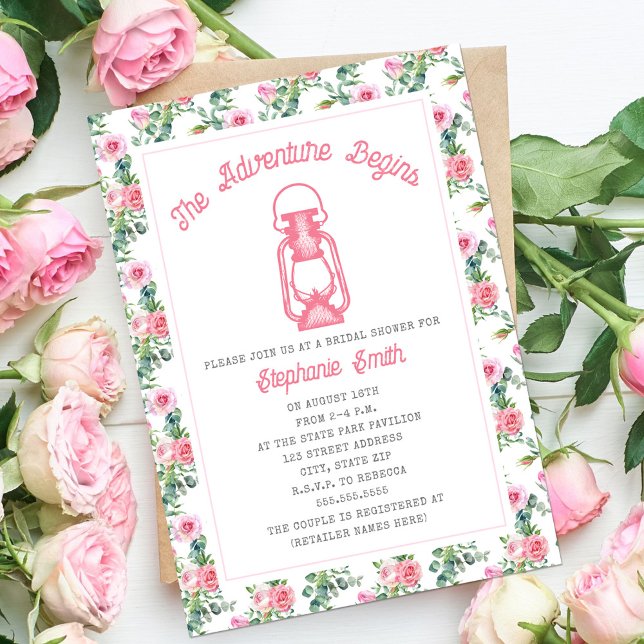 Invitación La aventura comienza con la flor rosa de los farol (Subido por el creador)
