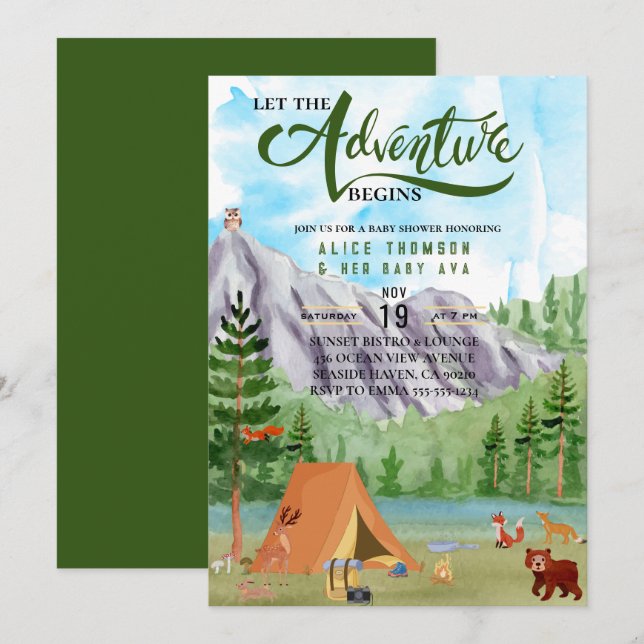 Invitación la aventura comienza con la montaña del bosque bab (Anverso / Reverso)