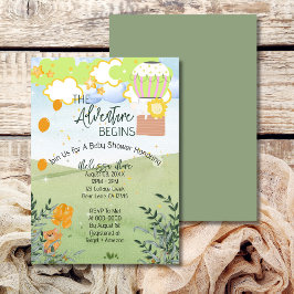 Invitación La aventura comienza con una ducha de bebé con glo