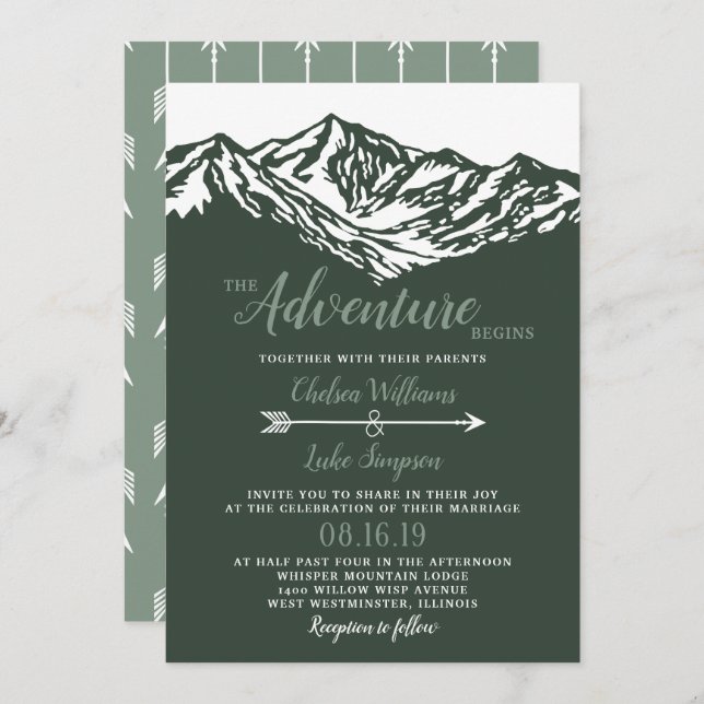 Invitación La aventura comienza en el Boda Green (Anverso / Reverso)