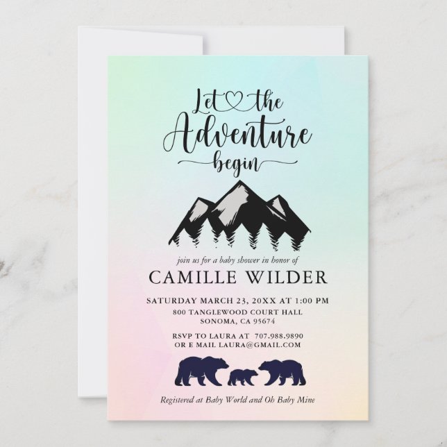Invitación La aventura comienza en las montañas Bears Baby Sh (Anverso)