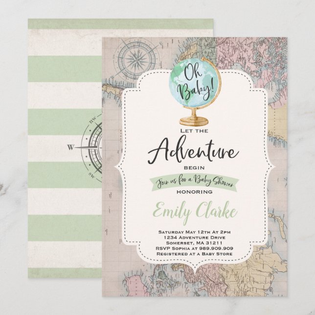 Invitación La aventura comienza la ducha del mapa de la (Anverso / Reverso)