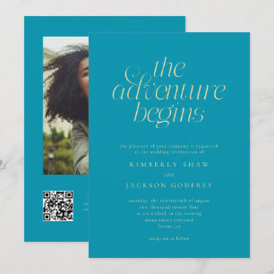 Invitación La aventura comienza Minimal Aqua Blue Boda