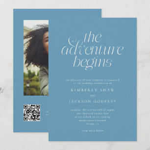 Invitación La aventura comienza Minimal Denim Azul Boda 