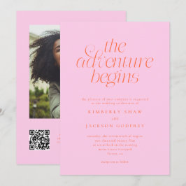 Invitación La aventura comienza Minimal Naranja Rosa Boda 