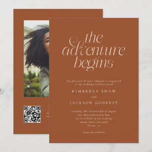 Invitación La aventura comienza Minimal Terracota Boda