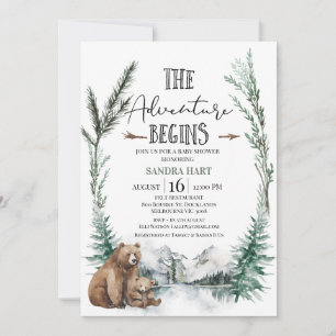 Invitación La Aventura Comienza Oso Fiesta de Bebé en la Natu