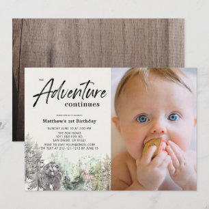 Invitación La aventura continúa con la foto del primer cumple