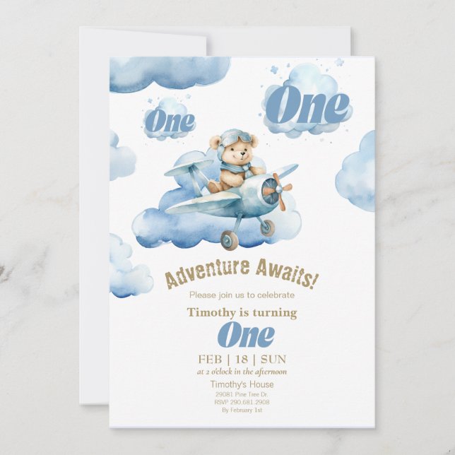 Invitación La aventura de cumpleaños número uno de Teddy en e (Anverso)