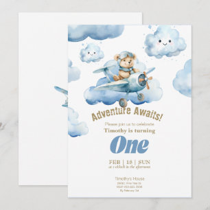 Invitación La aventura de cumpleaños número uno de Teddy en e