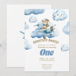 Invitación La aventura de cumpleaños número uno de Teddy en e
