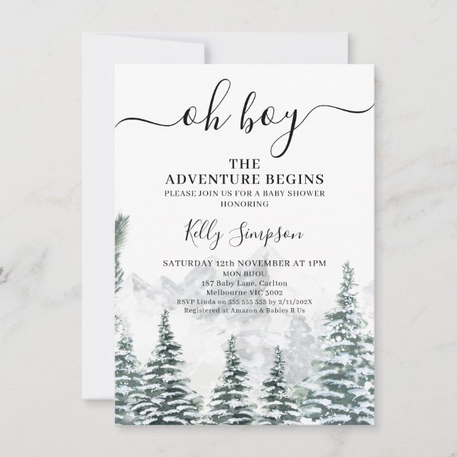 Invitación La aventura de la nieve lanza Baby Shower salvaje (Anverso)