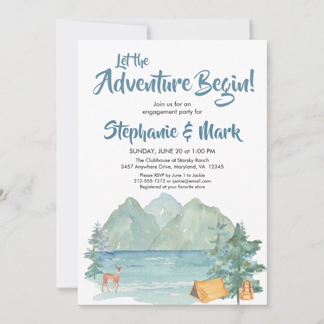 Invitación La aventura de las montañas rusticas comienza fies (Anverso)