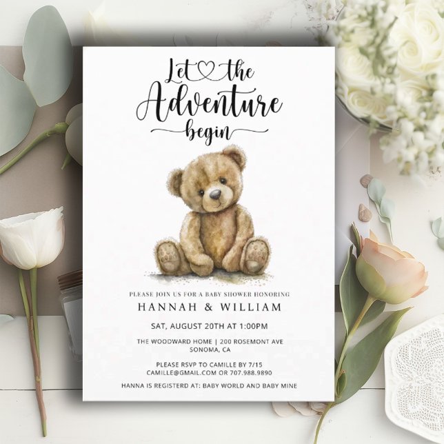 Invitación La aventura del oso acuarela comienza en Baby Show (Subido por el creador)