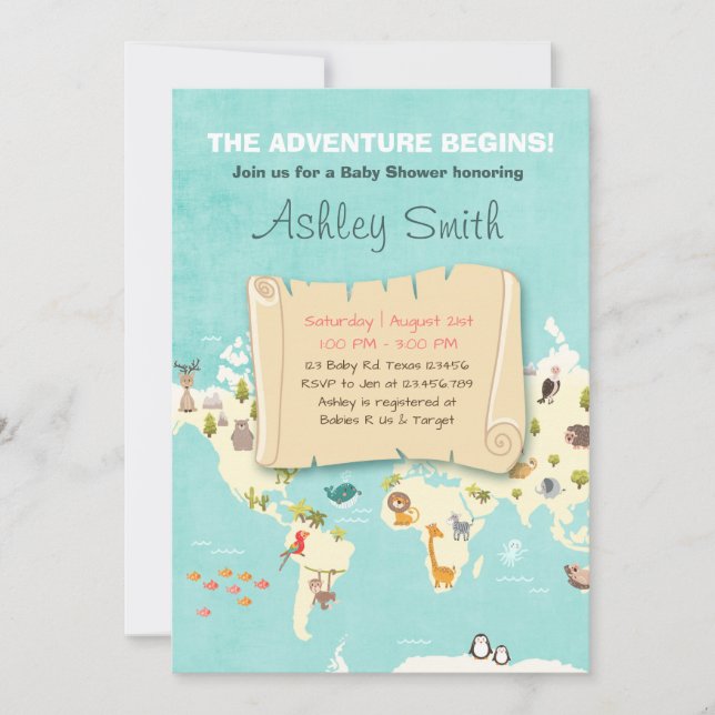 Invitación La aventura empieza con la ducha invita a viajar L (Anverso)