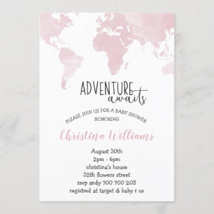 Invitación La aventura espera a Baby Shower, Chica de Mapa de
