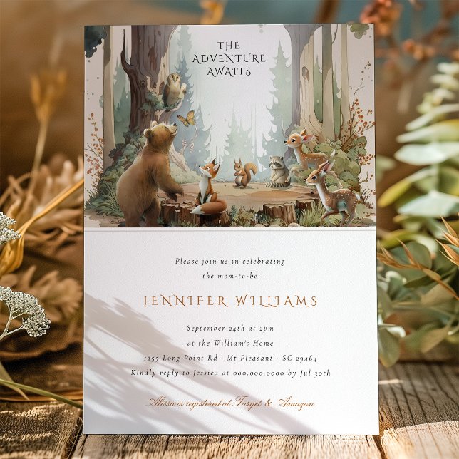 Invitación La aventura espera a Woodland Baby Shower (Subido por el creador)