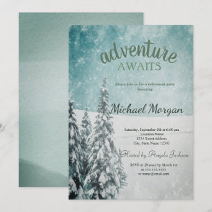 Invitación La aventura espera bosque de pinos nieve jubilació