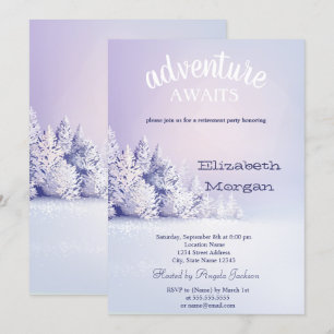 Invitación La aventura espera bosque de pinos retiro de nieve