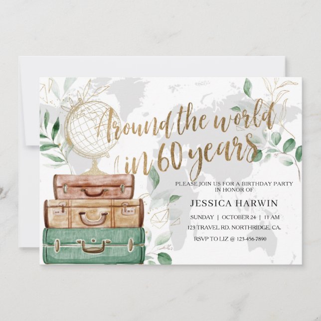 Invitación La aventura espera CUMPLEAÑOS, 60, Tema de viaje (Anverso)