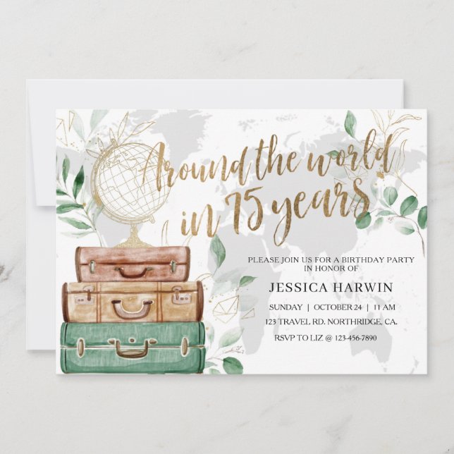 Invitación La aventura espera CUMPLEAÑOS, 75, Tema de viaje (Anverso)
