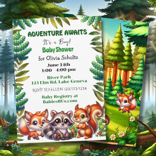 Invitación La aventura espera el Baby Shower de Woodland Fox
