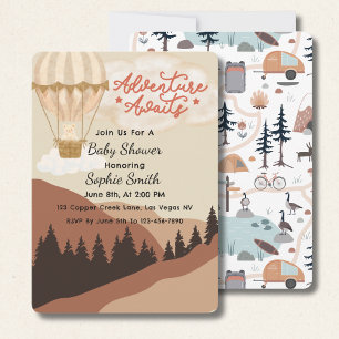 Invitación La aventura espera, Globo aerostático, Osito adora