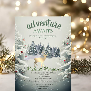 Invitación La Aventura Espera Jubilación Reno Dorado del Bosq