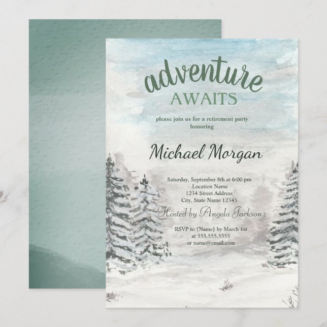 Invitación La aventura espera la jubilación de la nieve fores (Anverso / Reverso)