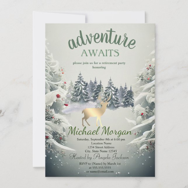 Invitación La aventura espera la jubilación de los renos de o (Anverso)