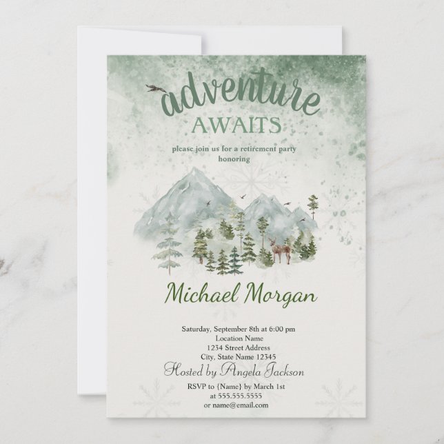 Invitación La aventura espera la jubilación verde del bosque  (Anverso)