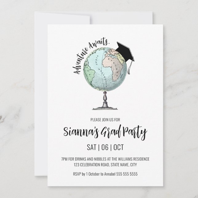 Invitación La aventura espera una simple graduación Minimalis (Anverso)