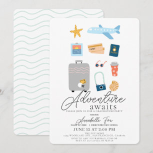 Invitación La aventura espera viaje al extranjero avión gradu