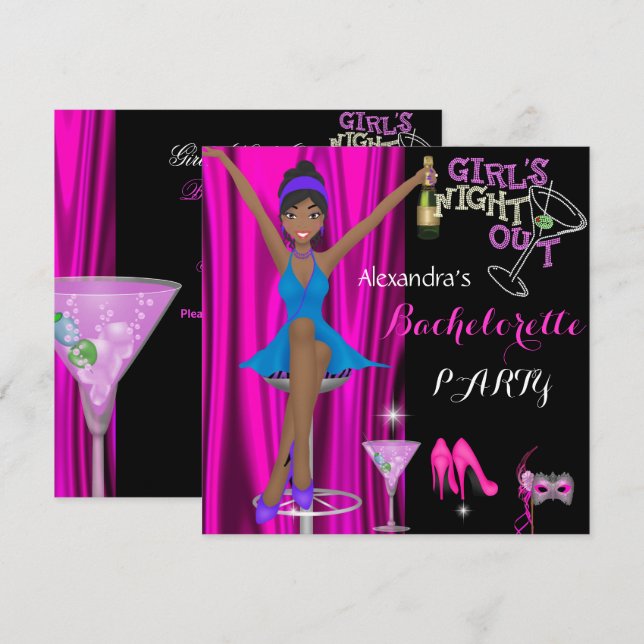 Invitación ¡La Bachelorette Party Chicas Rosa De Noche Fuera! (Anverso / Reverso)