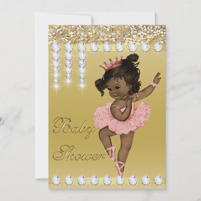 Invitación La Ballerina de Oro Faux Diamonds Baby Shower (Anverso)