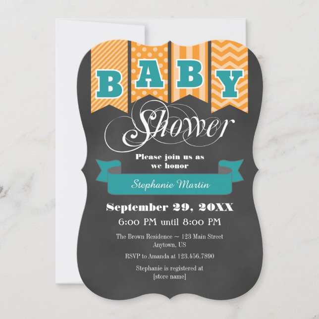 Invitación La bandera anaranjada verde azulada Baby Shower de (Anverso)