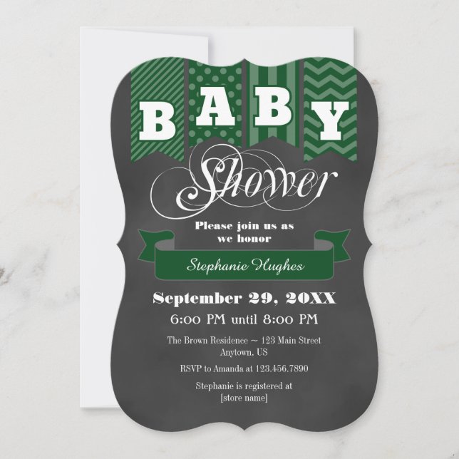 Invitación La bandera verde oscuro Baby Shower de la pizarra (Anverso)