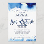 Invitación La BARRA MITZVAH INVITA a la acuarela azul puesta<br><div class="desc">por el <<< de kat@simplysweetPAPERIE.com del >>> del massard del kat Un diseño fresco y moderno estupendo de la invitación para la BARRA MITZVAH de su hijo TIP:: 1. Para cambiar/gráficos y fuentes del movimiento y añadir más texto - golpee "lo modifican para requisitos particulares" botón. - - - -...</div>