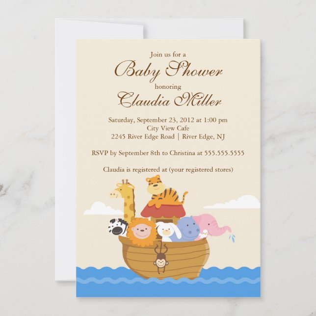 Invitación La bebé arca de Cute Noah o la ducha de bebé (Anverso)