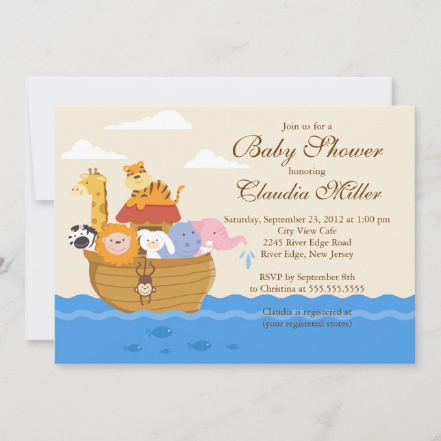 Invitación La bebé arca de Cute Noah o la ducha de bebé (Anverso)