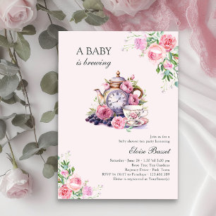 Invitación La Bebé está en Camino Fiesta de Té Vintage Rosa B