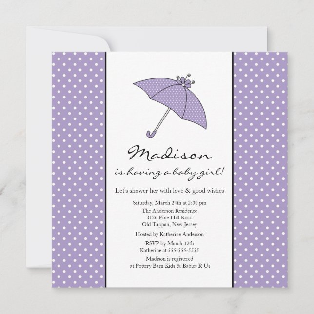 Invitación La bebé morada Baby Shower (Anverso)