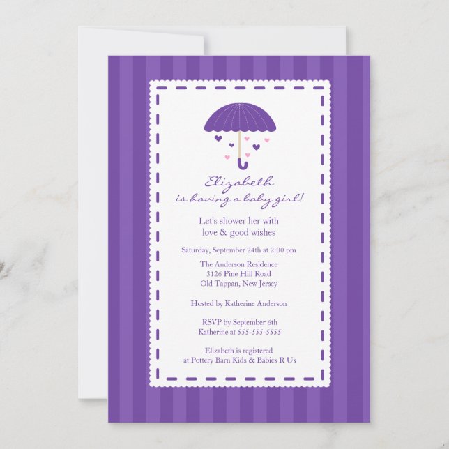 Invitación La bebé morada Baby Shower (Anverso)