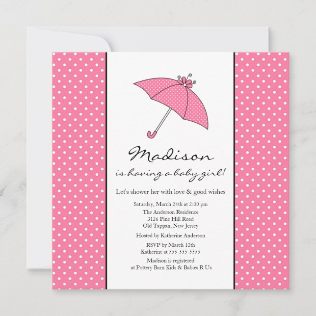 Invitación La bebé paraguas rosada Baby Shower (Anverso)