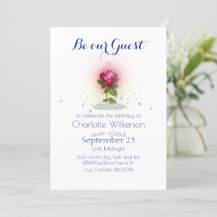 Invitación La Bella y la Bestia con Rosa Roja Mágica