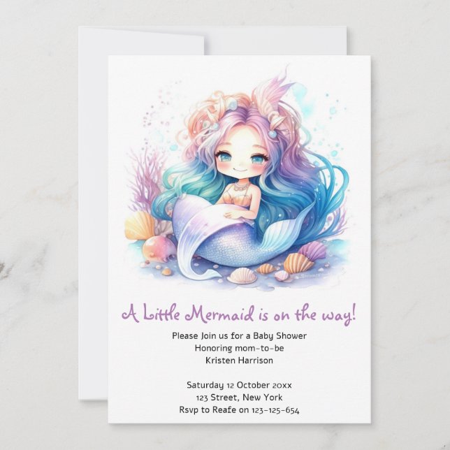 Invitación La belleza de Baby Shower de la sirena de una niña (Anverso)