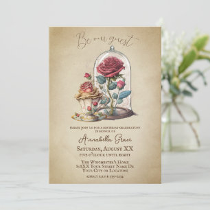 Invitación La belleza vintage y el Rosa mágico de cuento de h