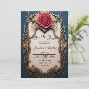 Invitación La belleza y el oro de la bestia y el dulce rosa r
